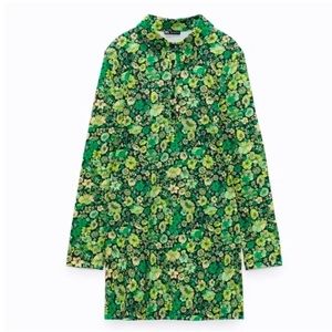 Zara floral pattern green dress Small